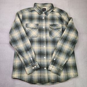 RVCA Flannel Shirt Men's XL Green Button Up Long Sleeve Plaid Two Pocket Cotton